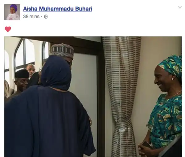 Aisha Buhari Warmly Hugs President Buhari As He Arrives Aso Rock [Photo]
